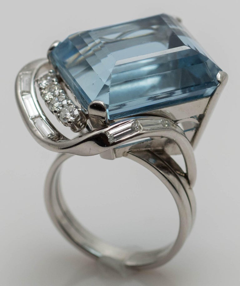 Platinum Custom Made Aquamarine and Diamond Ring For Sale at 1stDibs ...