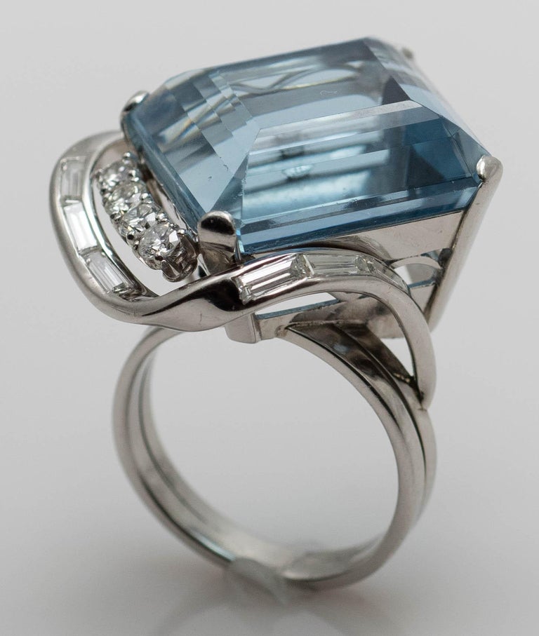 Platinum Custom Made Aquamarine and Diamond Ring For Sale at 1stDibs ...