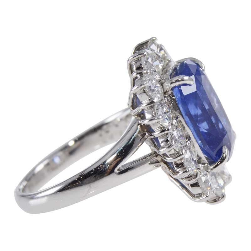 Platinum Custom Made Cushion Cut Blue Sapphire 6.83cts and Diamond Estate Ring 2