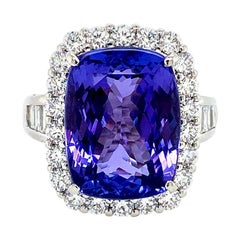 Platinum Custom Made Diamond & Tanzanite 11.55cts Estate Ring