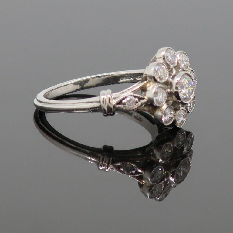 Platinum Daisy Brilliant Cut Diamond Art Deco Style Cluster Ring For Sale 6