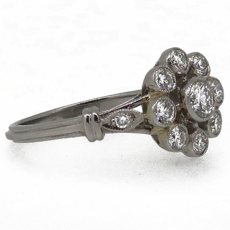 Platinum Daisy Brilliant Cut Diamond Art Deco Style Cluster Ring In New Condition For Sale In East Grinstead, GB