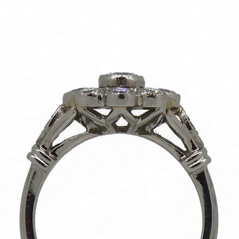 Women's Platinum Daisy Brilliant Cut Diamond Art Deco Style Cluster Ring For Sale