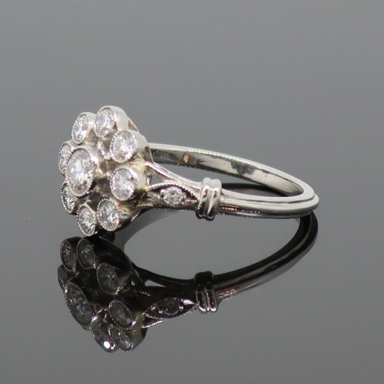 Platinum Daisy Brilliant Cut Diamond Art Deco Style Cluster Ring For Sale 1