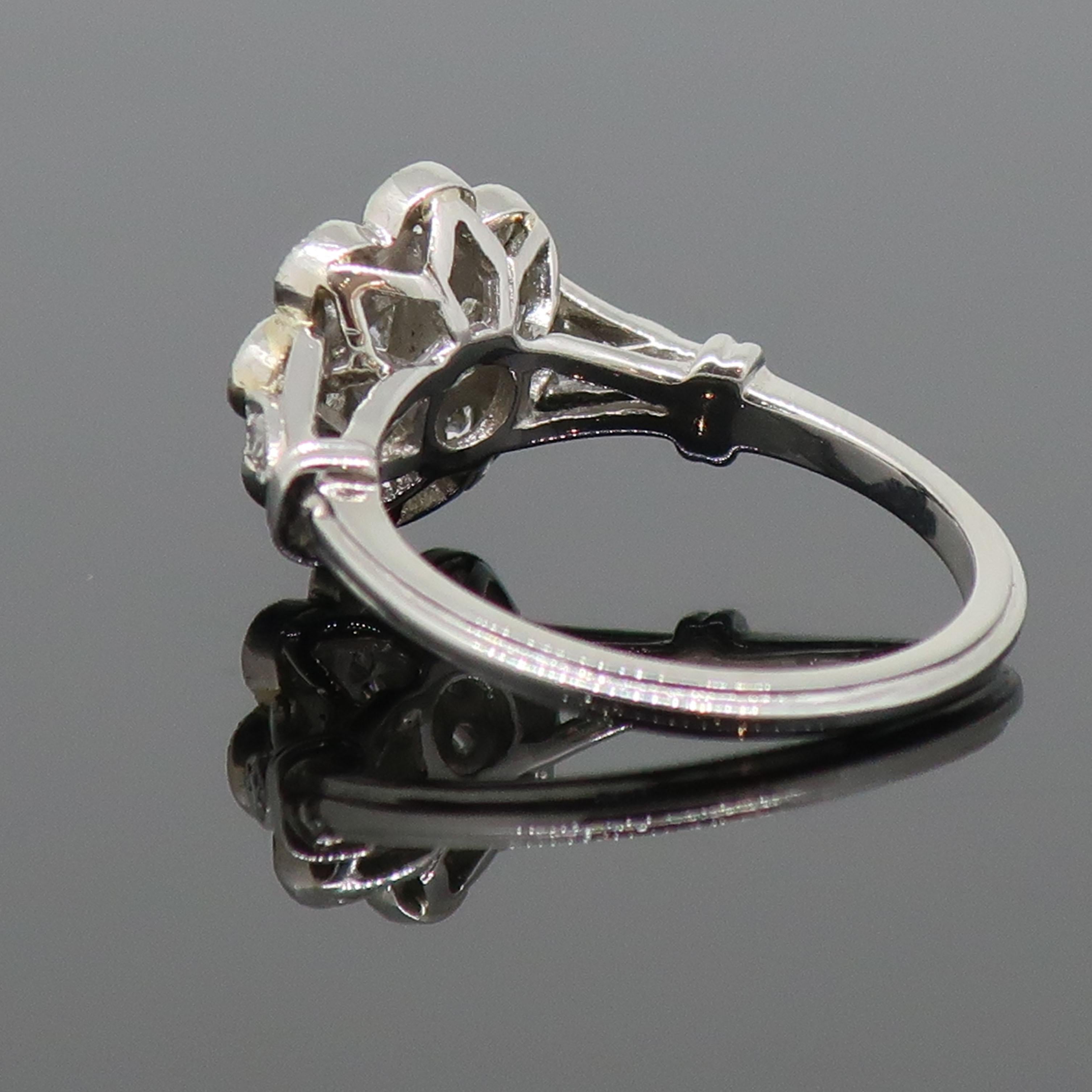 Platinum Daisy Brilliant Cut Diamond Art Deco Style Cluster Ring In New Condition For Sale In East Grinstead, GB