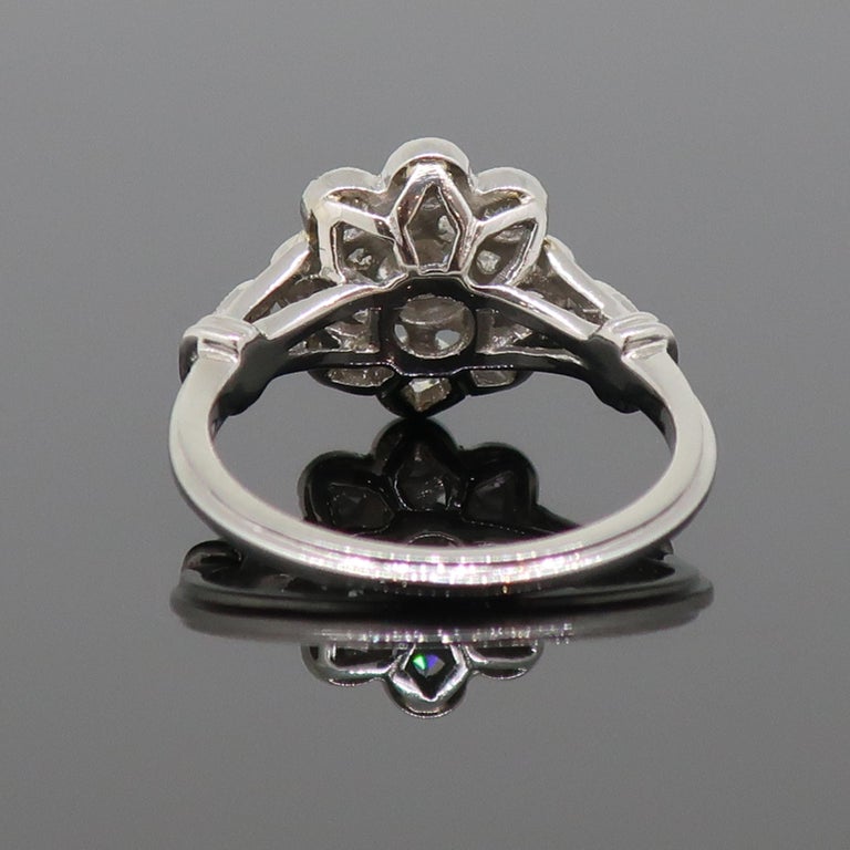 Platinum Daisy Brilliant Cut Diamond Art Deco Style Cluster Ring For Sale 3