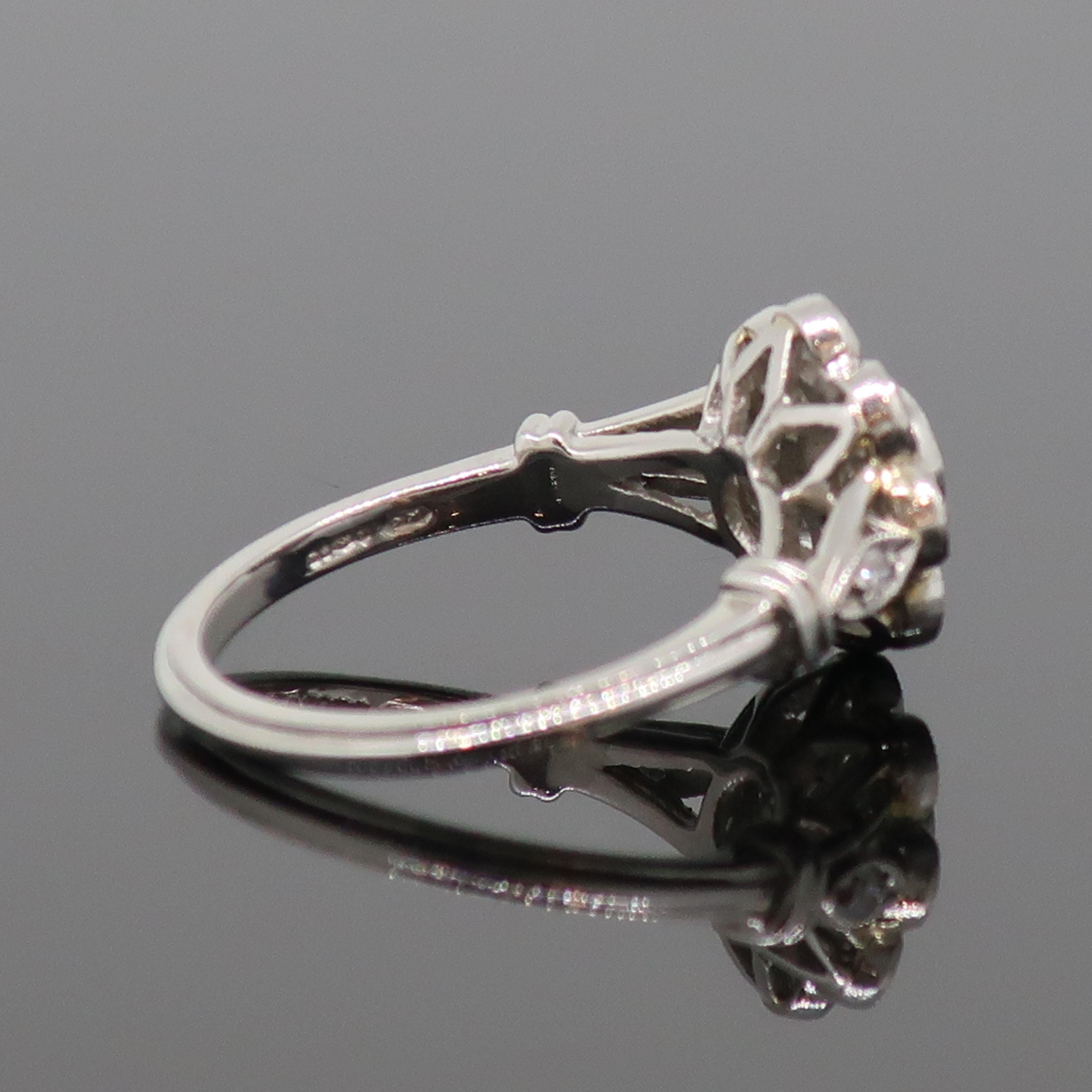 Platinum Daisy Brilliant Cut Diamond Art Deco Style Cluster Ring For Sale 2