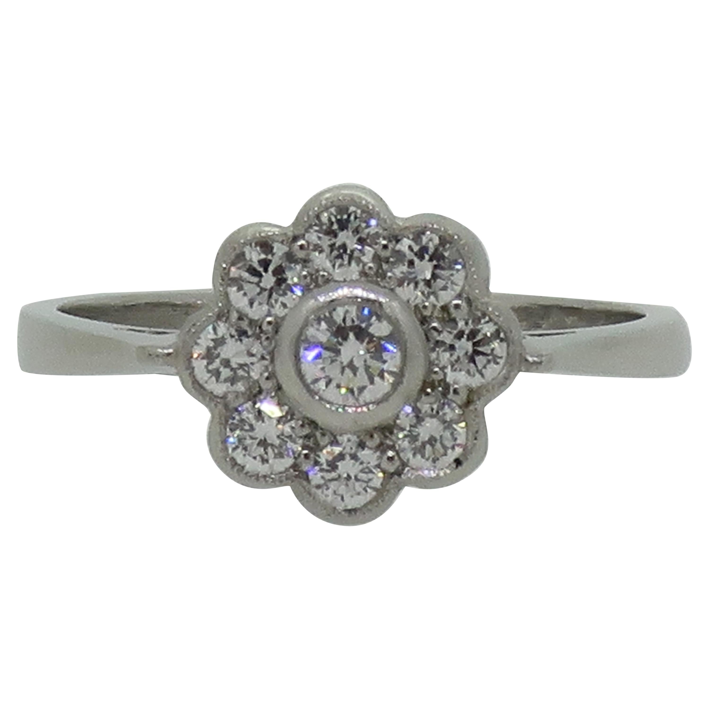 Platinum Daisy Diamond Art Deco Style Cluster Ring