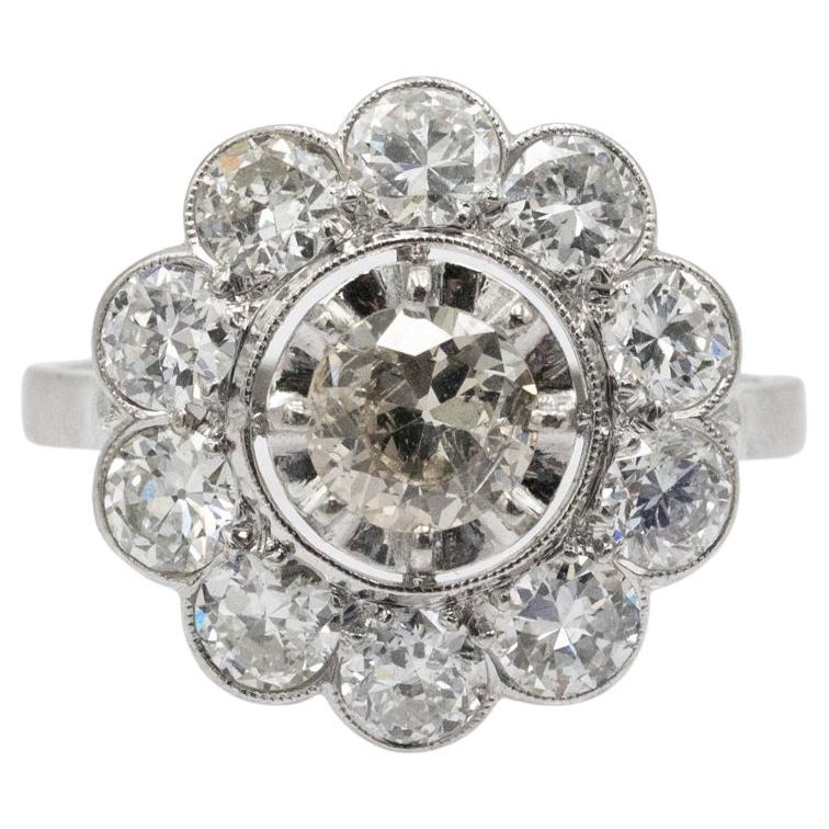 Gänseblümchen-Ring aus Platin mit 2,00ct Diamanten im Altschliff. im Angebot