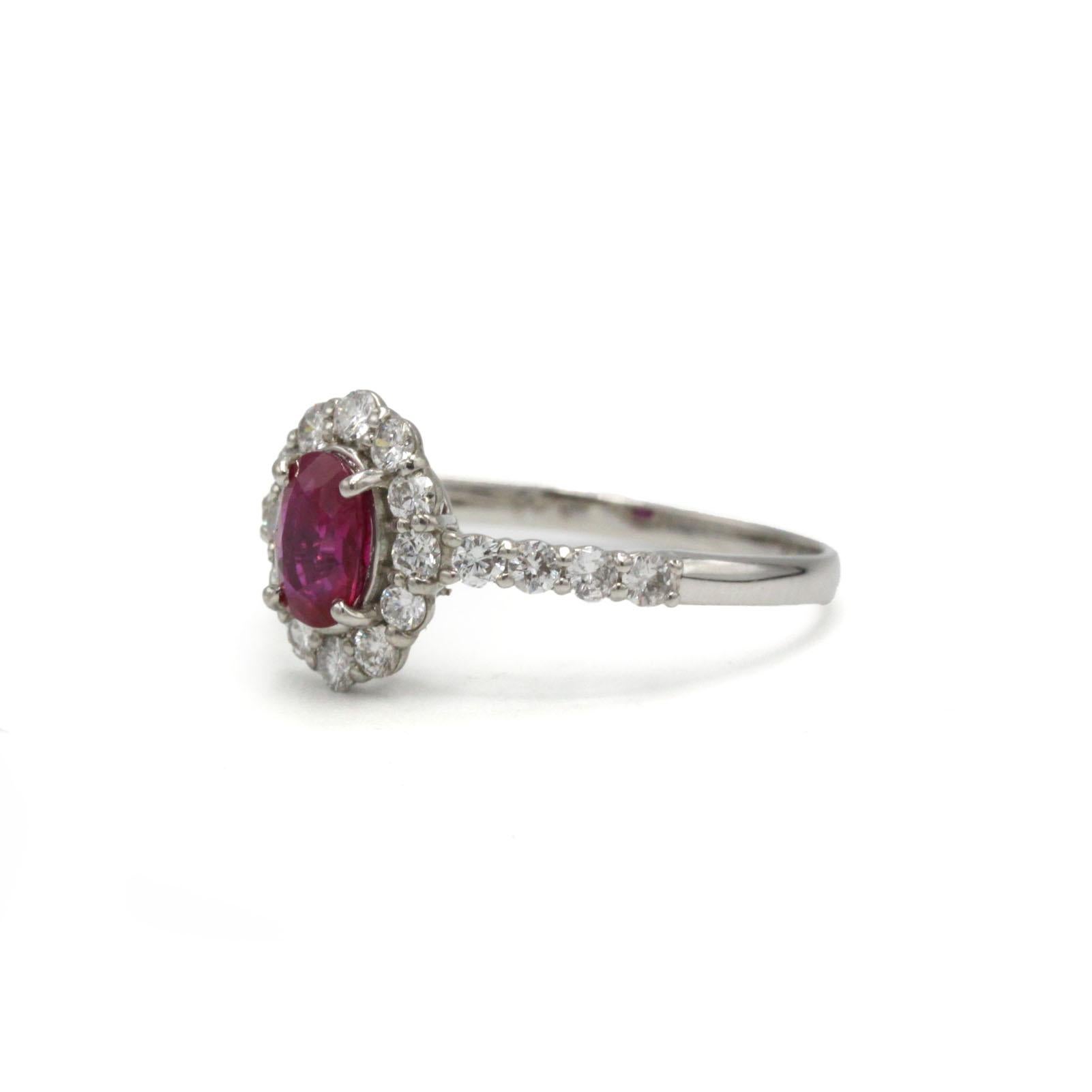 Platin Gänseblümchen Ring mit Rubin Zentrum und Diamant Halo (Zeitgenössisch) im Angebot