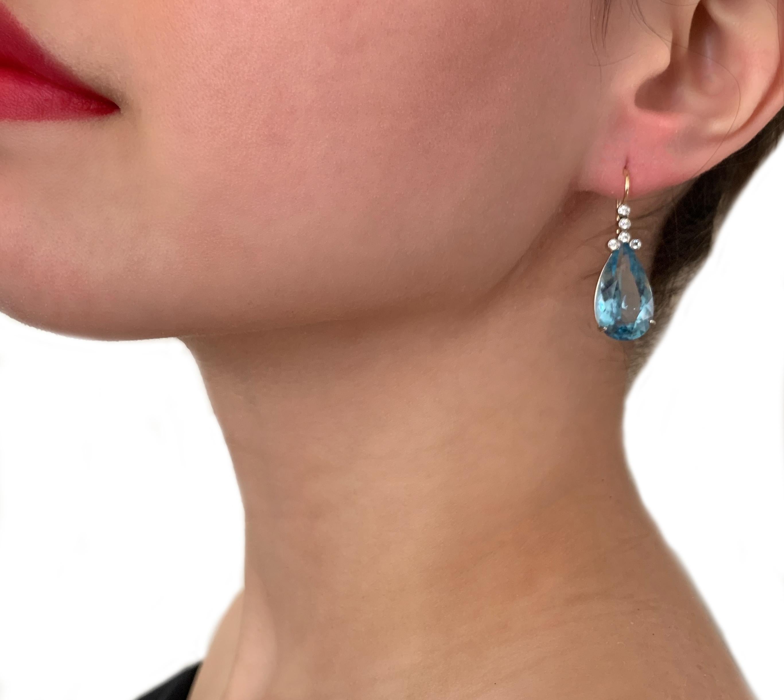 Women's Platinum Dangle Drop Aquamarine Diamond Earrings