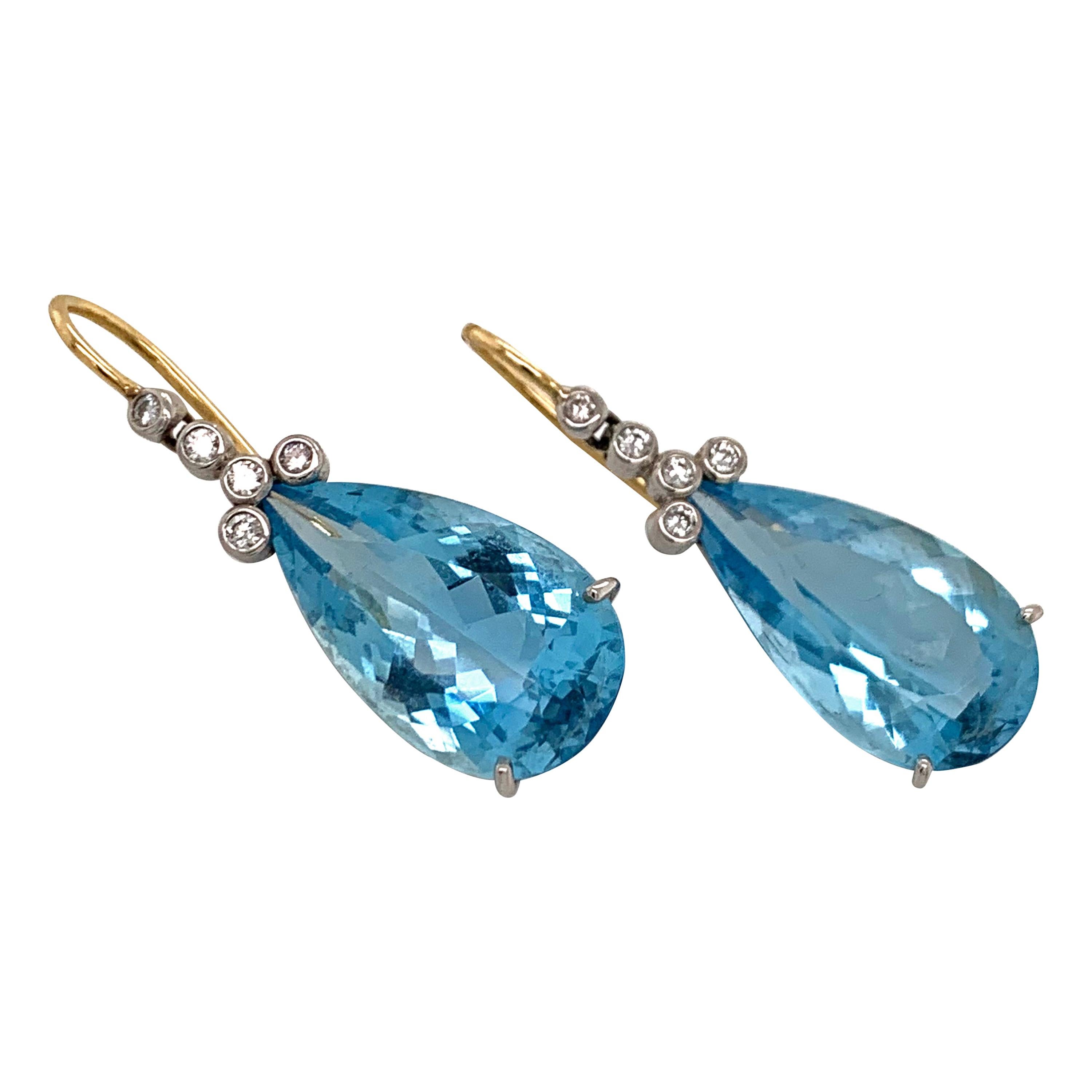 Platinum Dangle Drop Aquamarine Diamond Earrings