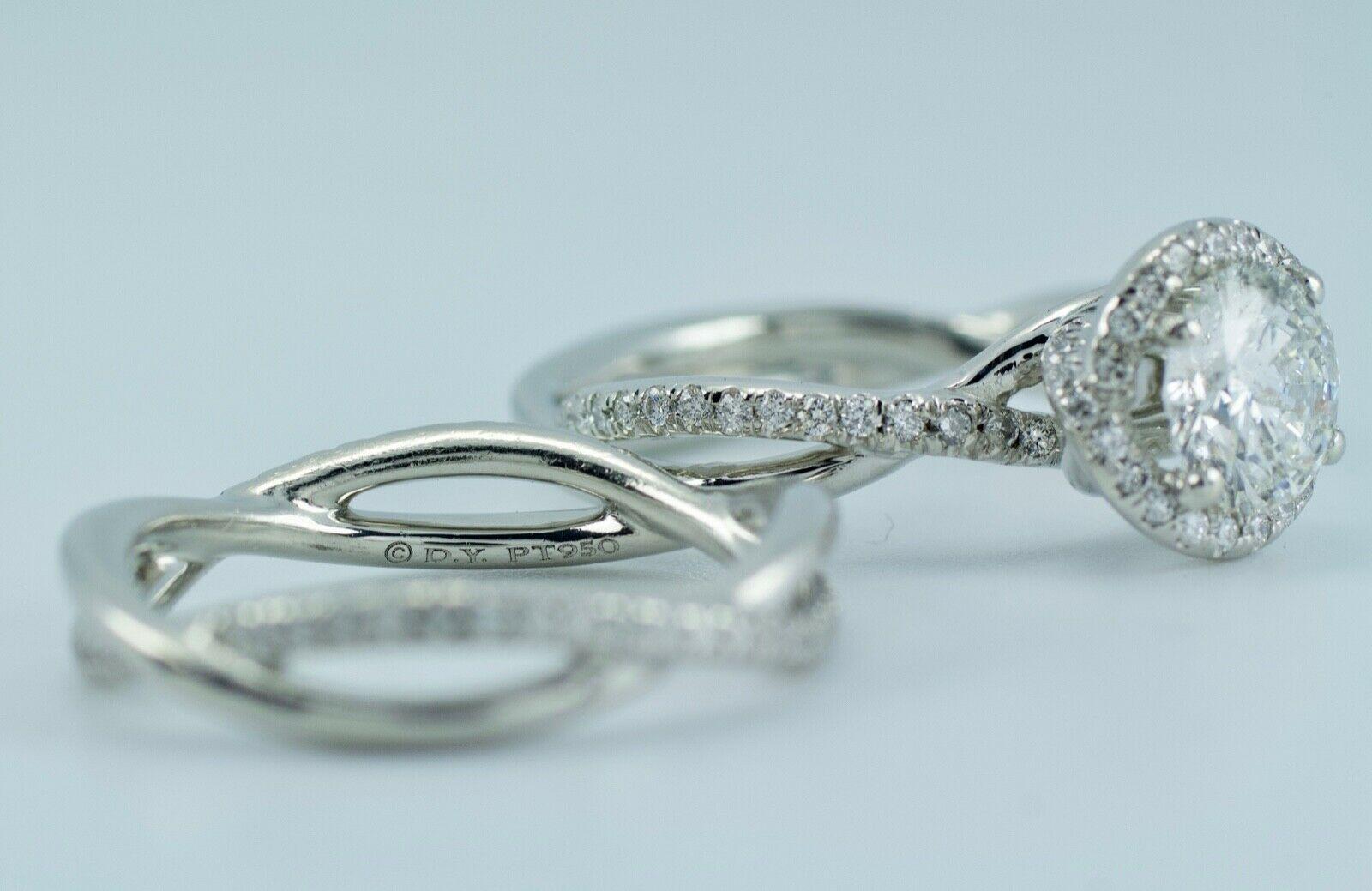 Modern Platinum David Yurman Lanai GIA Round White Diamond Wedding Set Ring