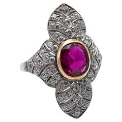 Anillo de Platino Deco 1,85 CT Rubí y Diamante