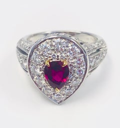 Platinum "Deco" Diamond and Ruby Ring