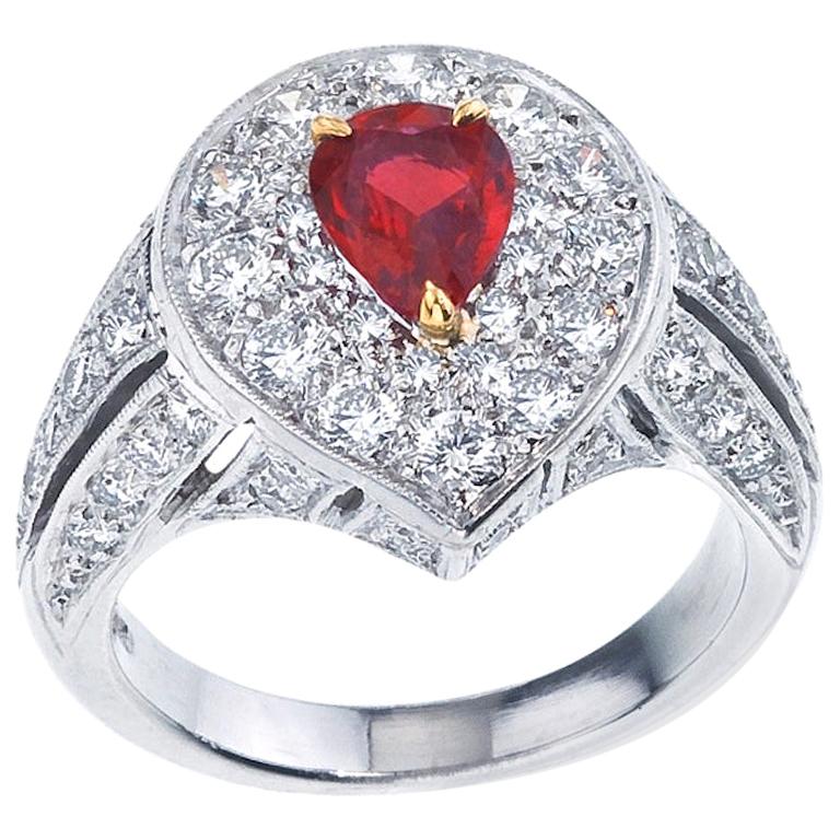 Platinum "Deco" Diamond and Ruby Ring For Sale