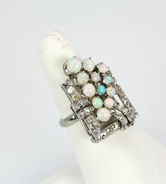 Platinum Deco Diamond Opal Circular Spray Geometric Ring