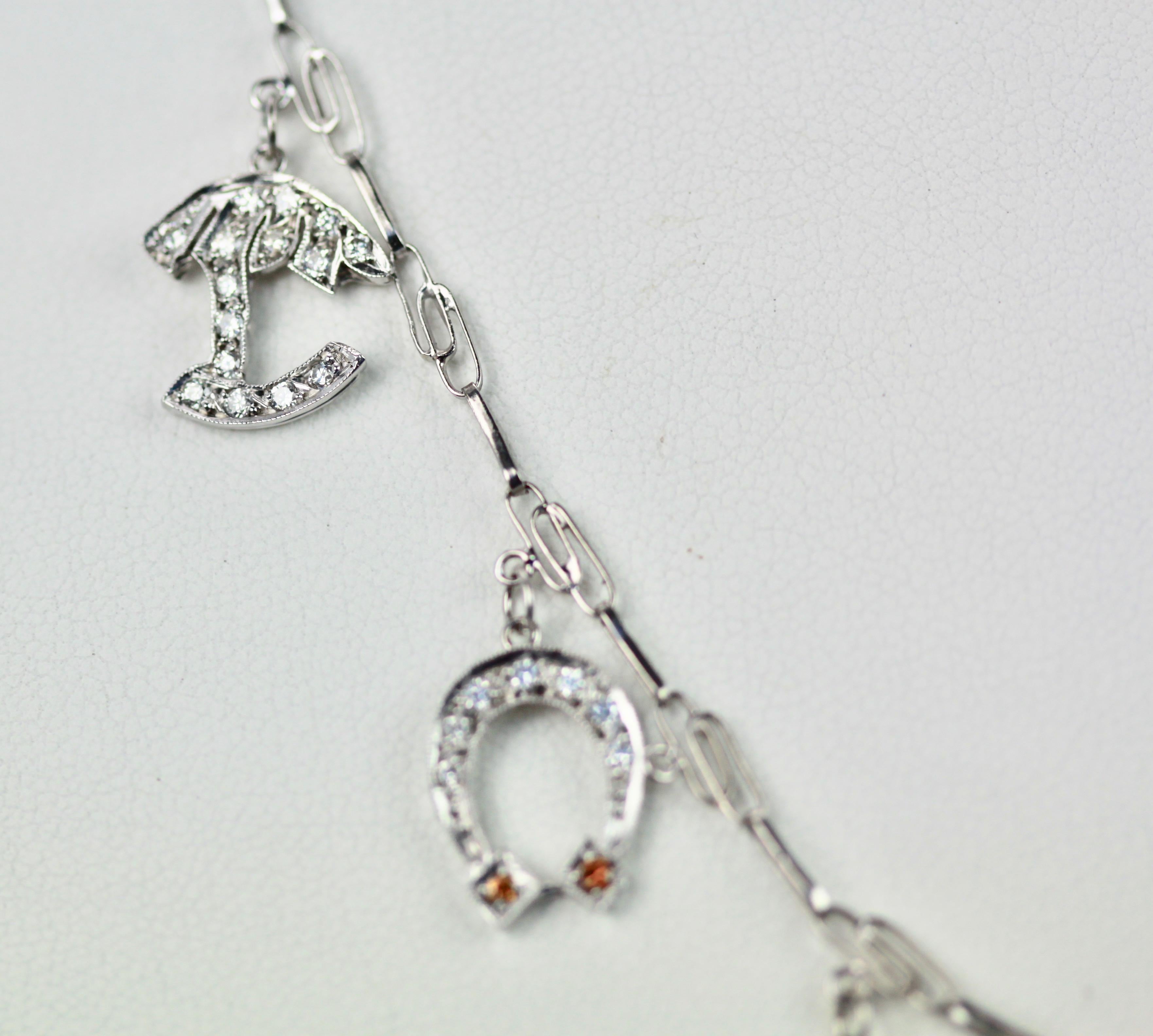 Women's Platinum Deco Diamond Sapphire Garnet Ruby Emerald Topaz Charm Necklace