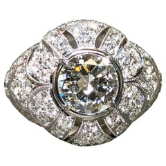 Platinum Deco Old European Diamond Scalloped Cocktail Ring 1.74ct G Vs2 GIA