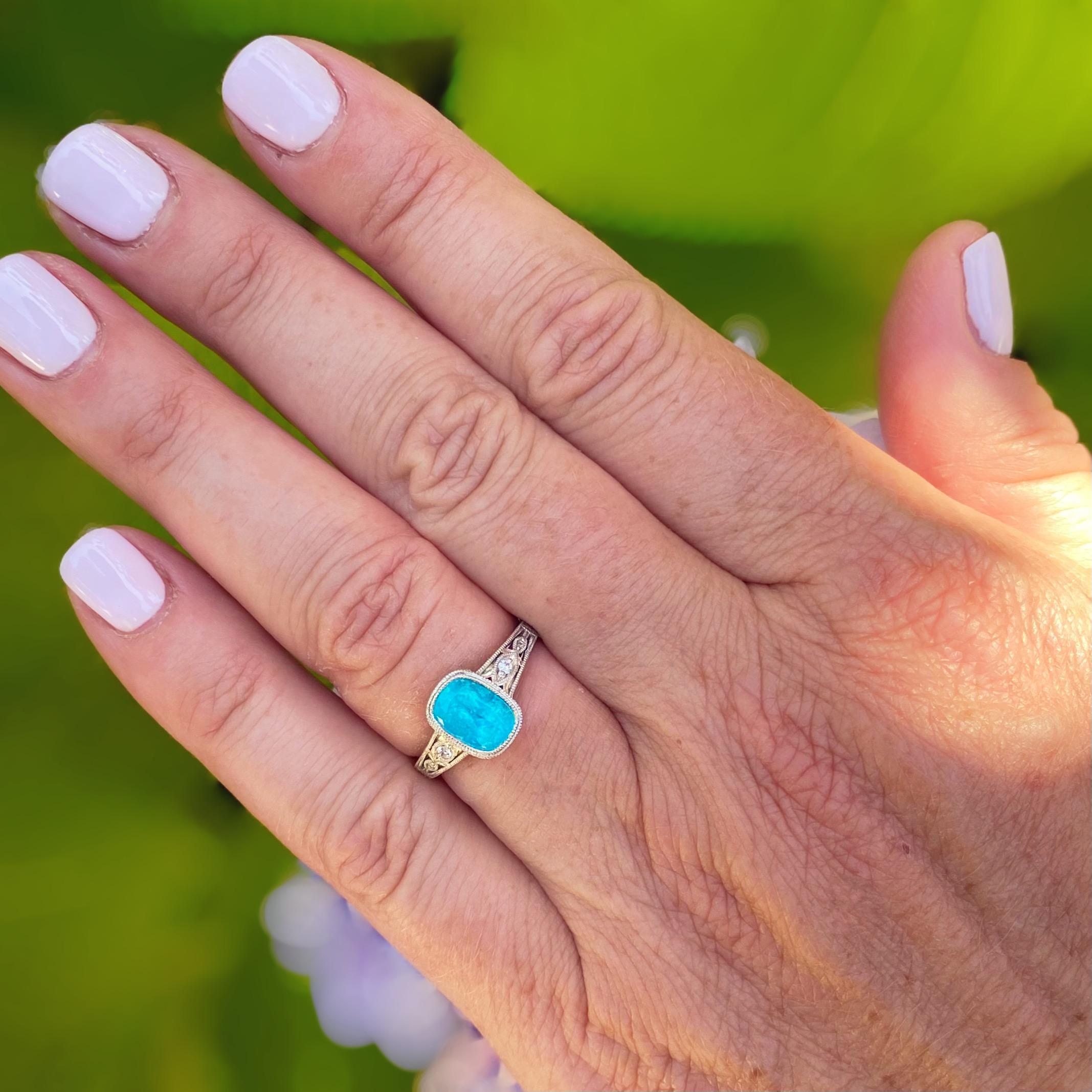 Platinum Deco Style GIA Paraiba Tourmaline Ring In New Condition In San Francisco, CA