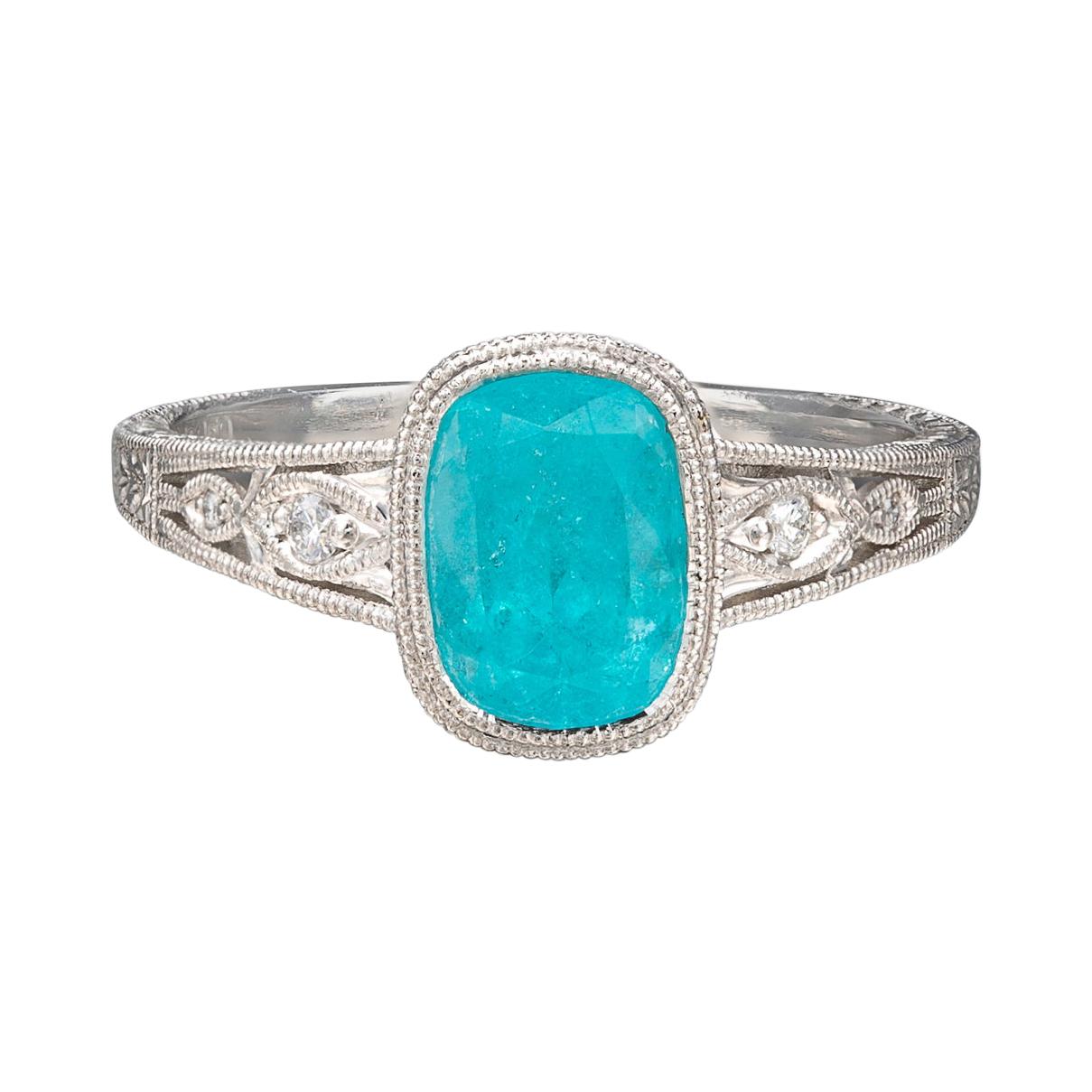 Platinum Deco Style GIA Paraiba Tourmaline Ring