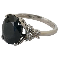 Platinum Deep Blue Sapphire and Diamond Dress or Engagement Ring