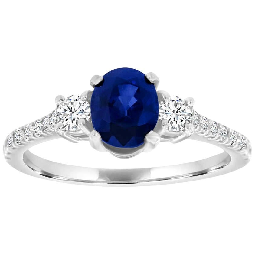 Platinum Delicate Oval Sapphire and Diamond Ring 'Center- 1.21 Carat' For Sale