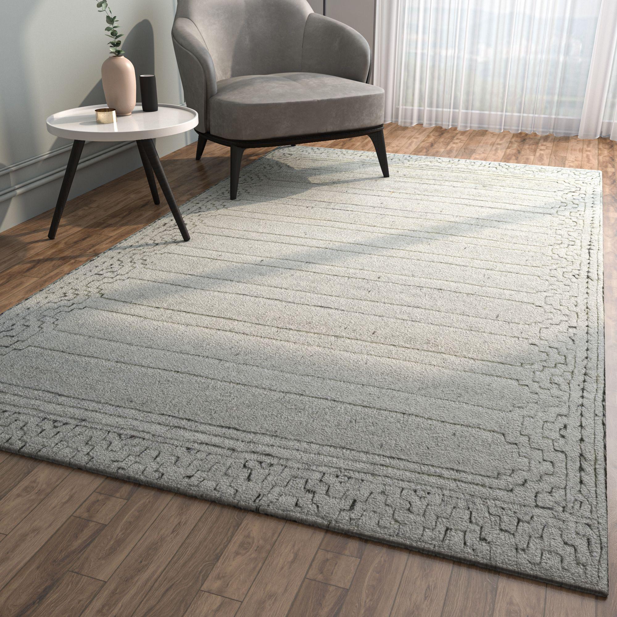 Hand-Knotted Platinum Dew White Ice & Linen 240x300 cm Hand Knotted Rug For Sale