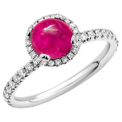 Platinum Diamond 0.72 Carat Cabochon Ruby 1.70 Carat Engagement Ring Size 6.25