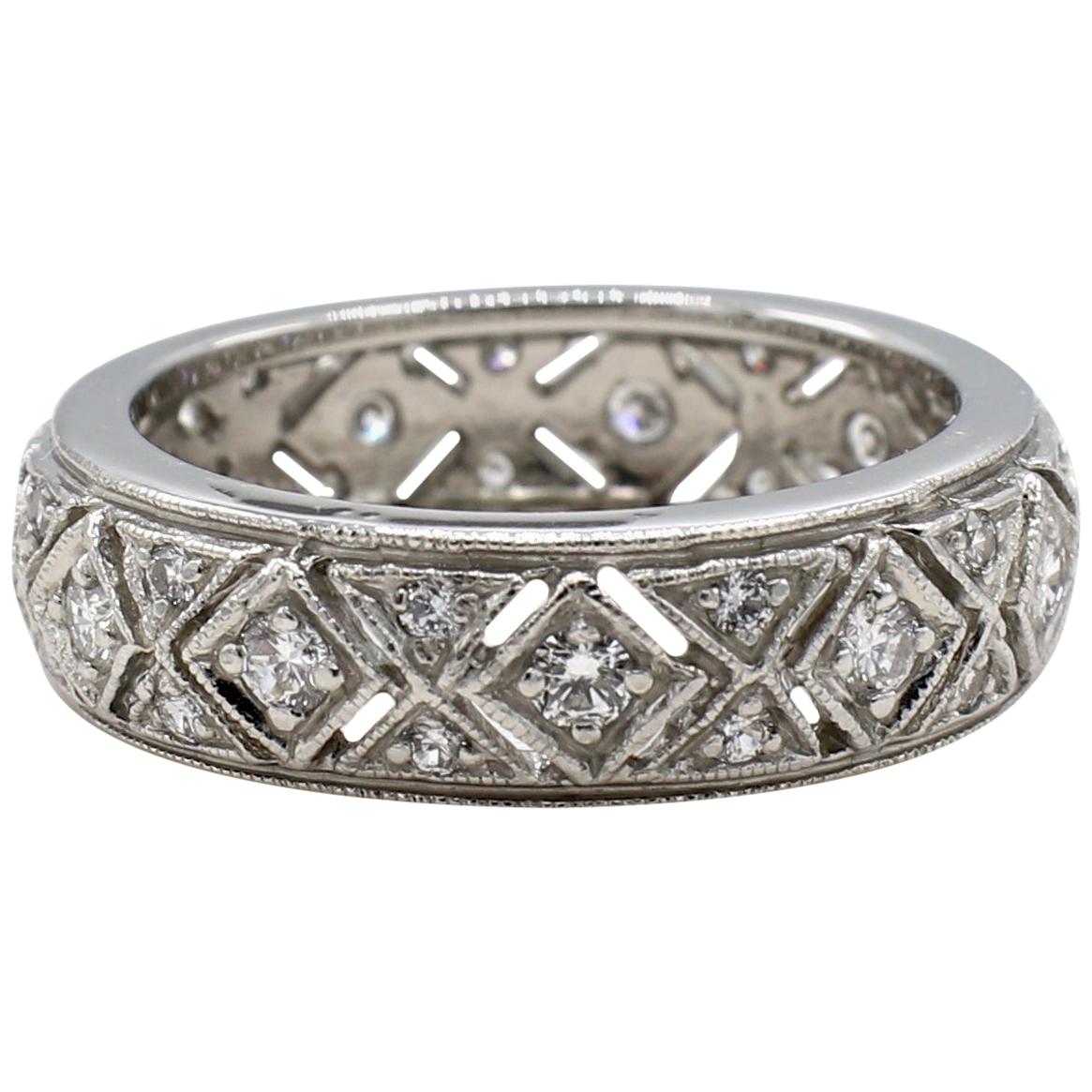 Platinum Diamond 0.55 Carat Filigree Eternity Wedding Band Ring