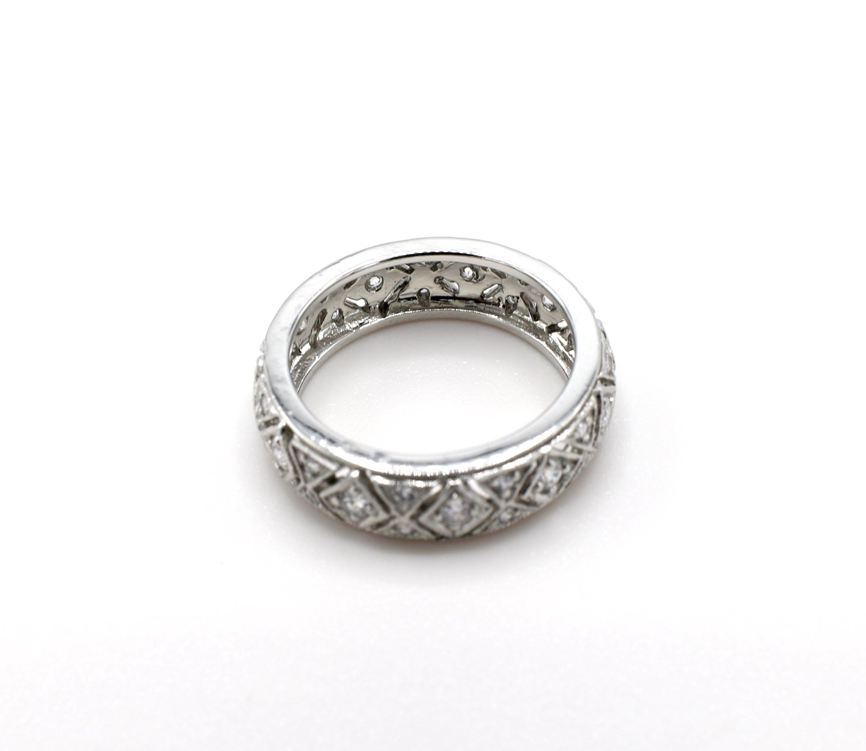 Round Cut Platinum Diamond 0.55 Carat Filigree Eternity Wedding Band Ring
