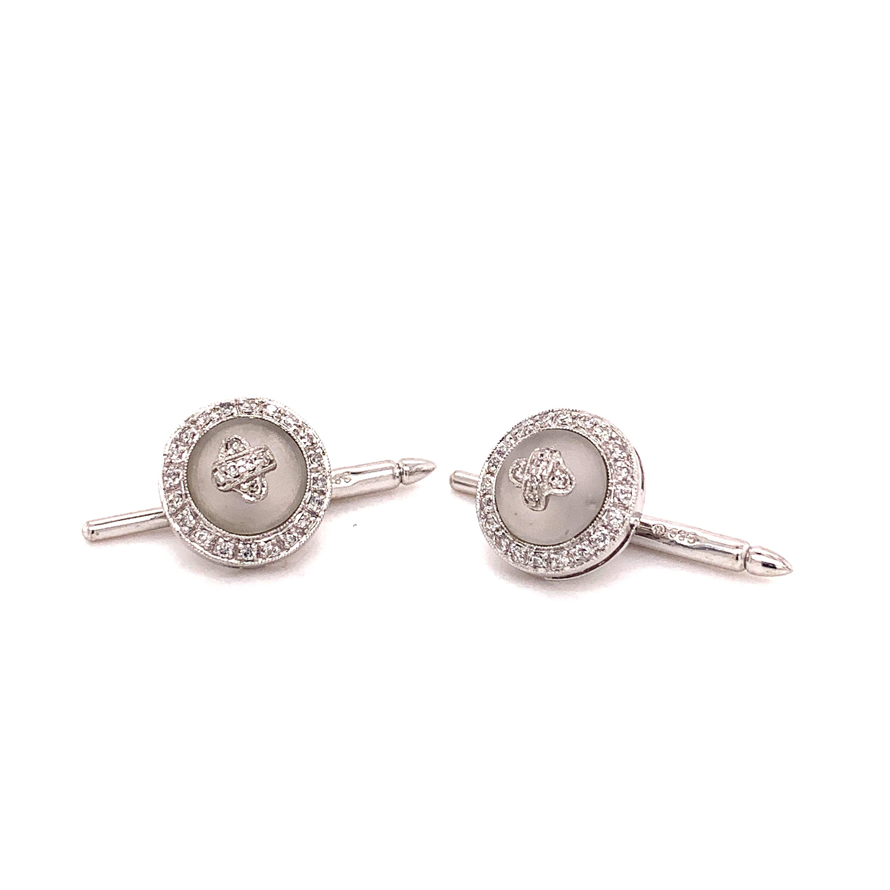 Men's Sophia D. 0.63 Carat Diamond with Frosted Crystal Cufflinks For Sale