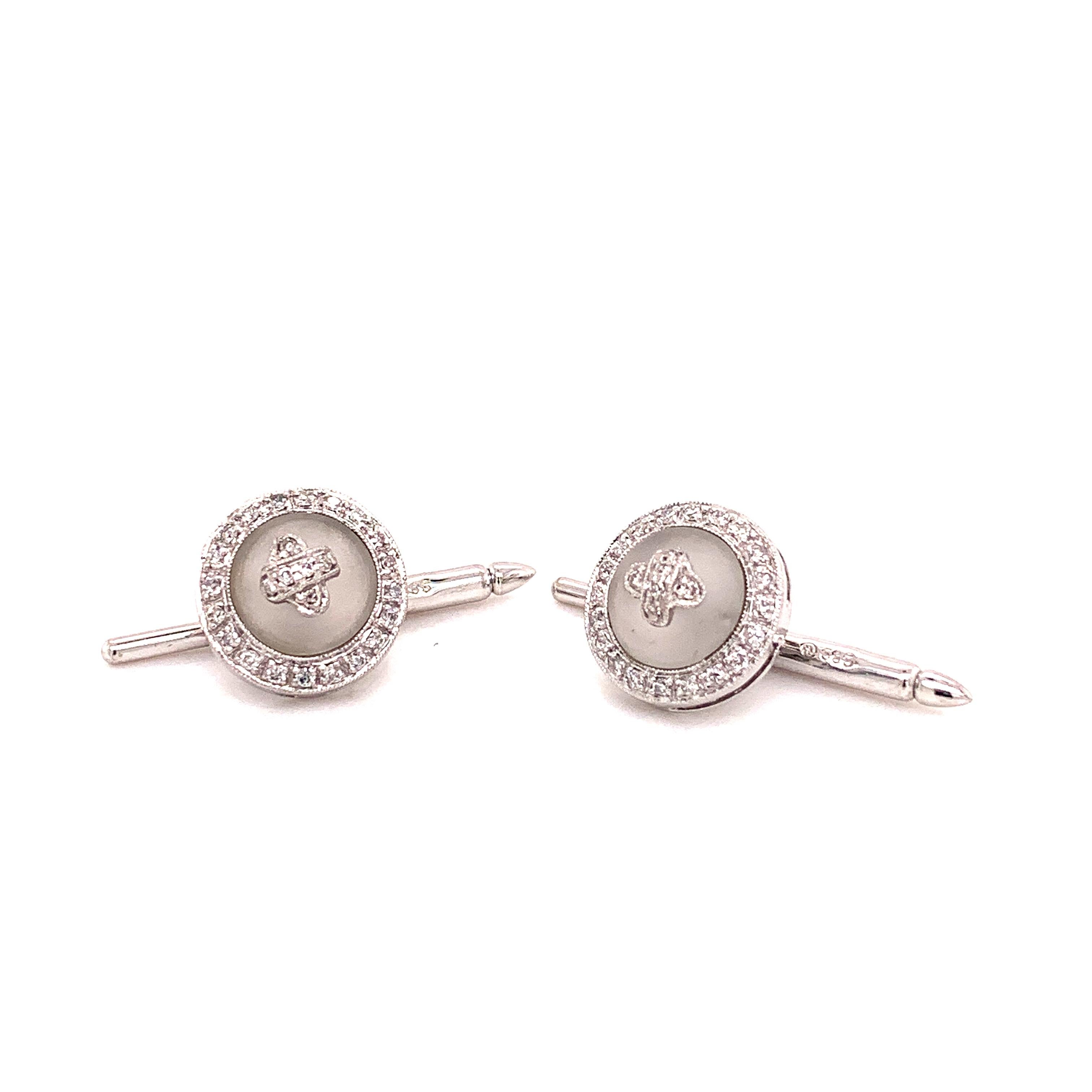 Sophia D. 0.63 Carat Diamond with Frosted Crystal Cufflinks For Sale 1