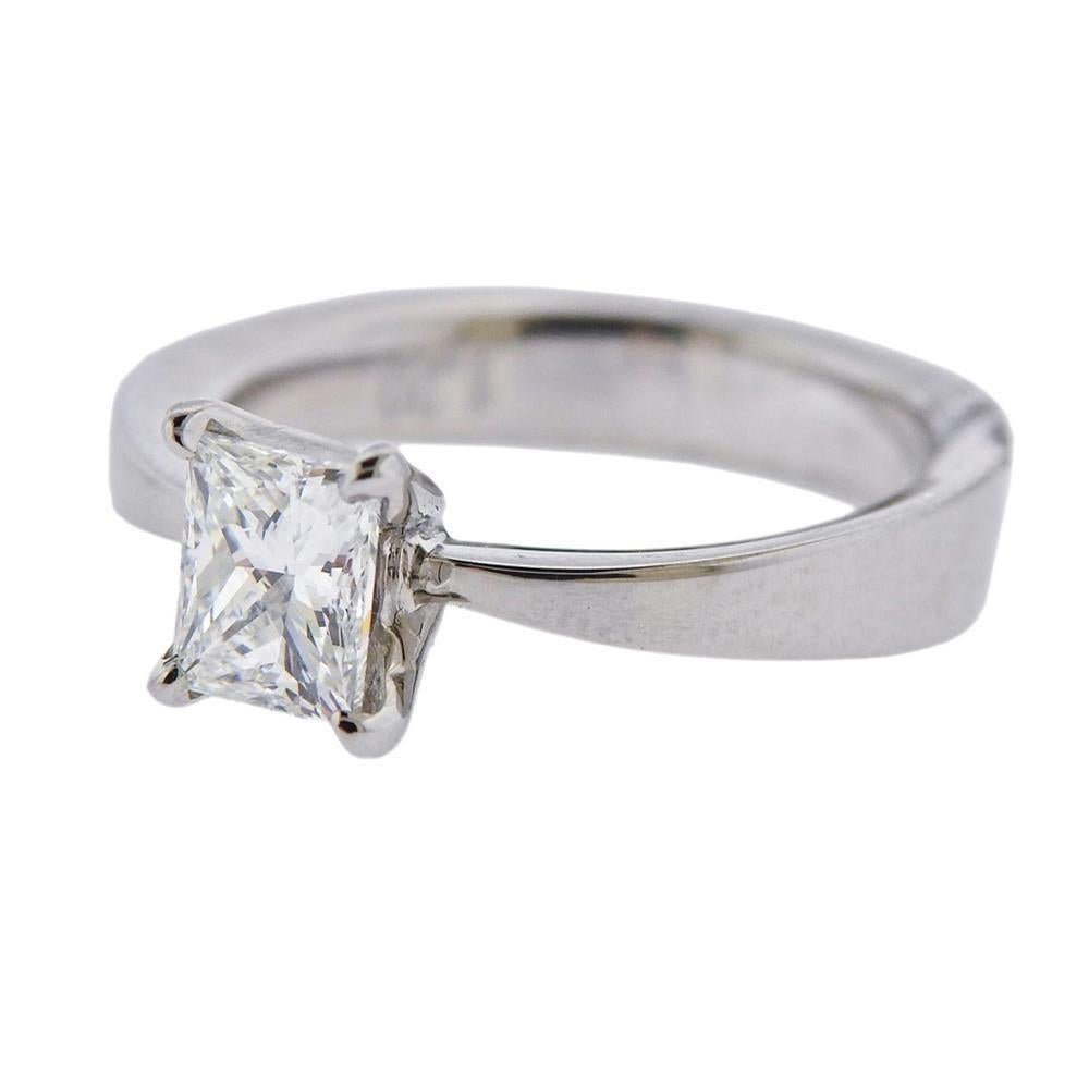 Platinum engagement ring. Set with diamond approx. 1.20ct. Measures - 6, ring top is 7mm wide. Weight4.9 grams. Marked PT 1.20.