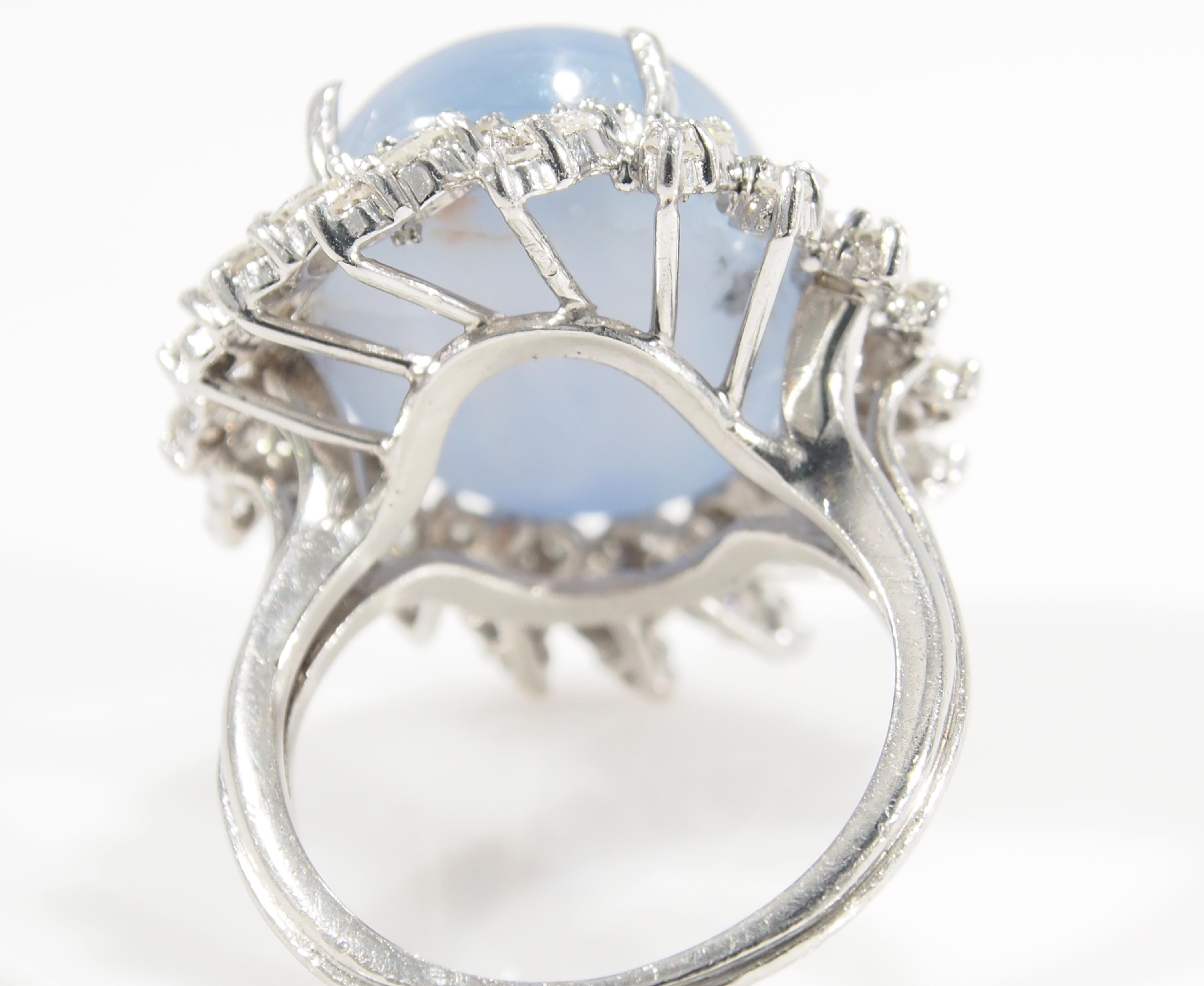 Platinum Diamond 37 Carat Star Sapphire Ring Halo In Good Condition In Boca Raton, FL