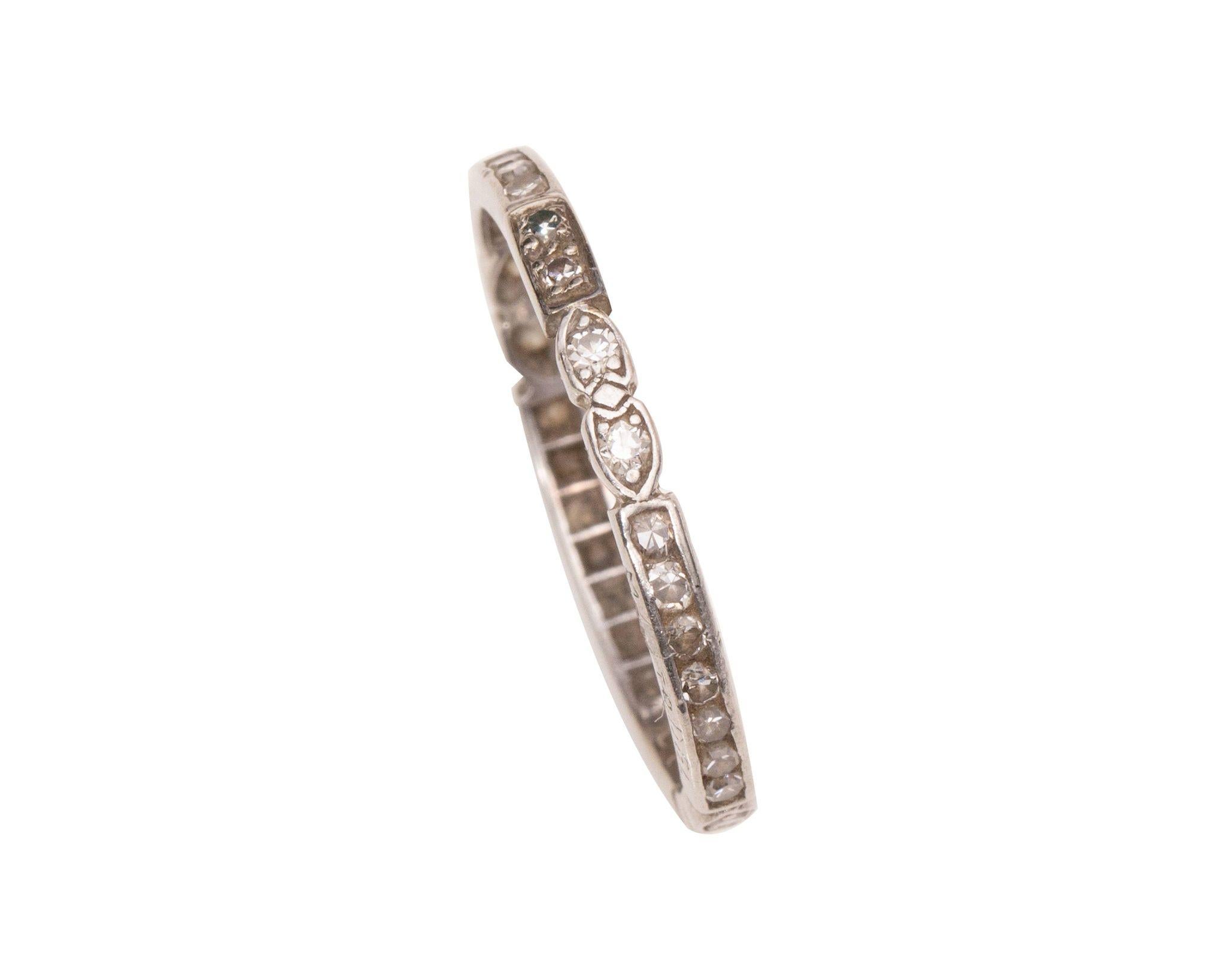 Here we have a lovely example of a vintage 1930's era platinum and diamond wedding band! The shimmering diamonds are .37 carats of classic beauty. What a wonderful band to pair with your vintage engagement ring! It will add more dazzle and sparkle