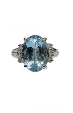 Platinum Diamond 5.27 Carat Oval Aquamarine Engagement Ring