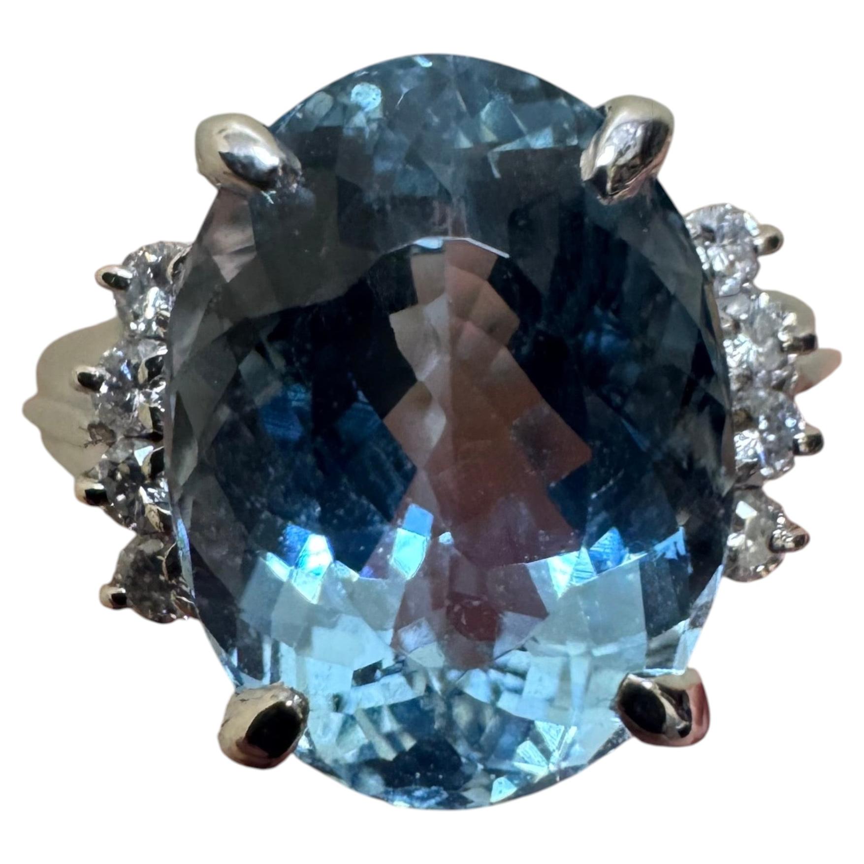 Platinum Diamond 5.27 Carat Oval Aquamarine Engagement Ring