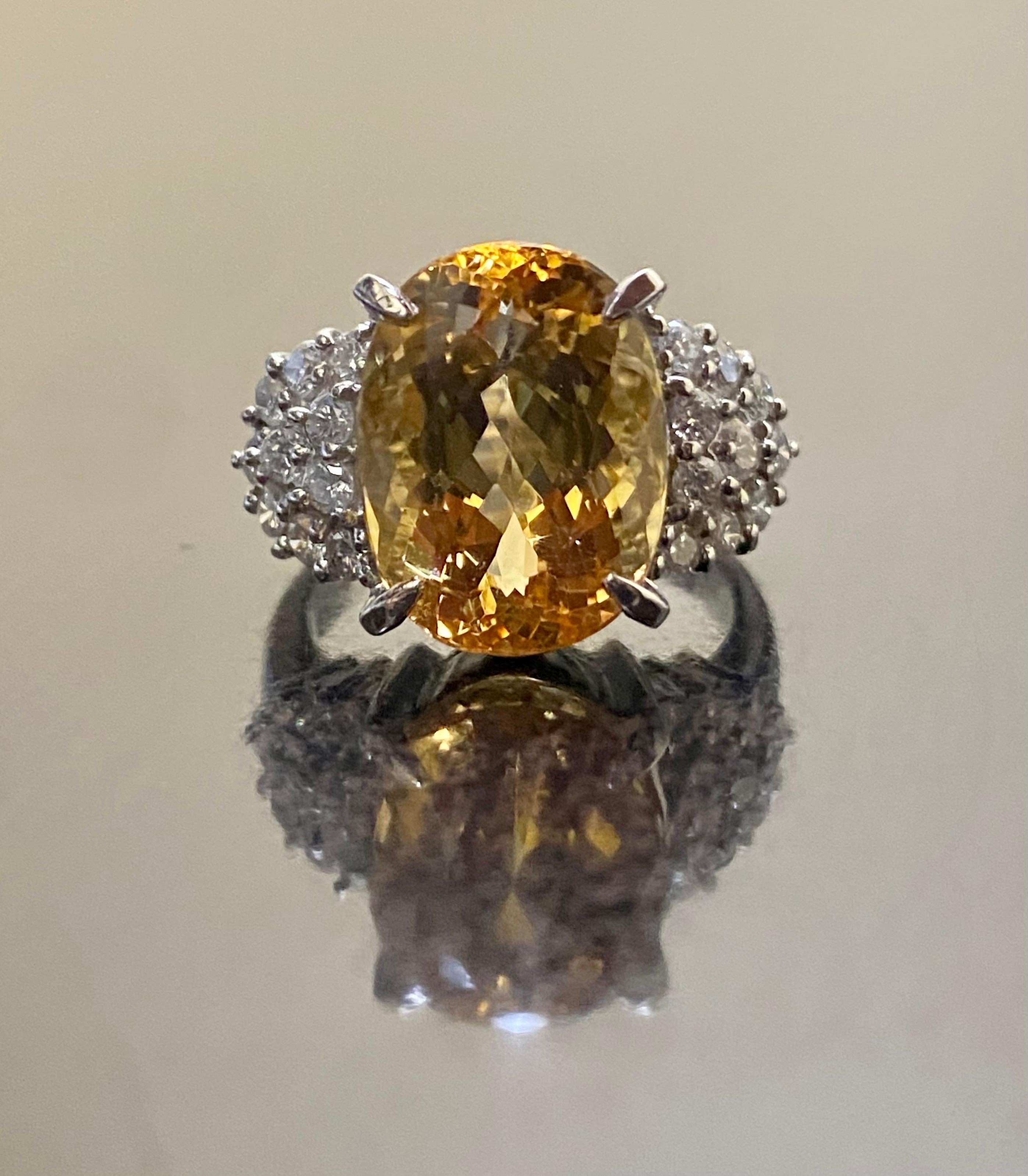 Platinum Diamond 8.88 Carat Imperial Topaz Engagement Ring For Sale 1