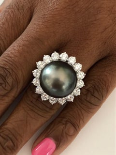 Platinum Diamond and 16.3mm Tahitian Pearl Ring