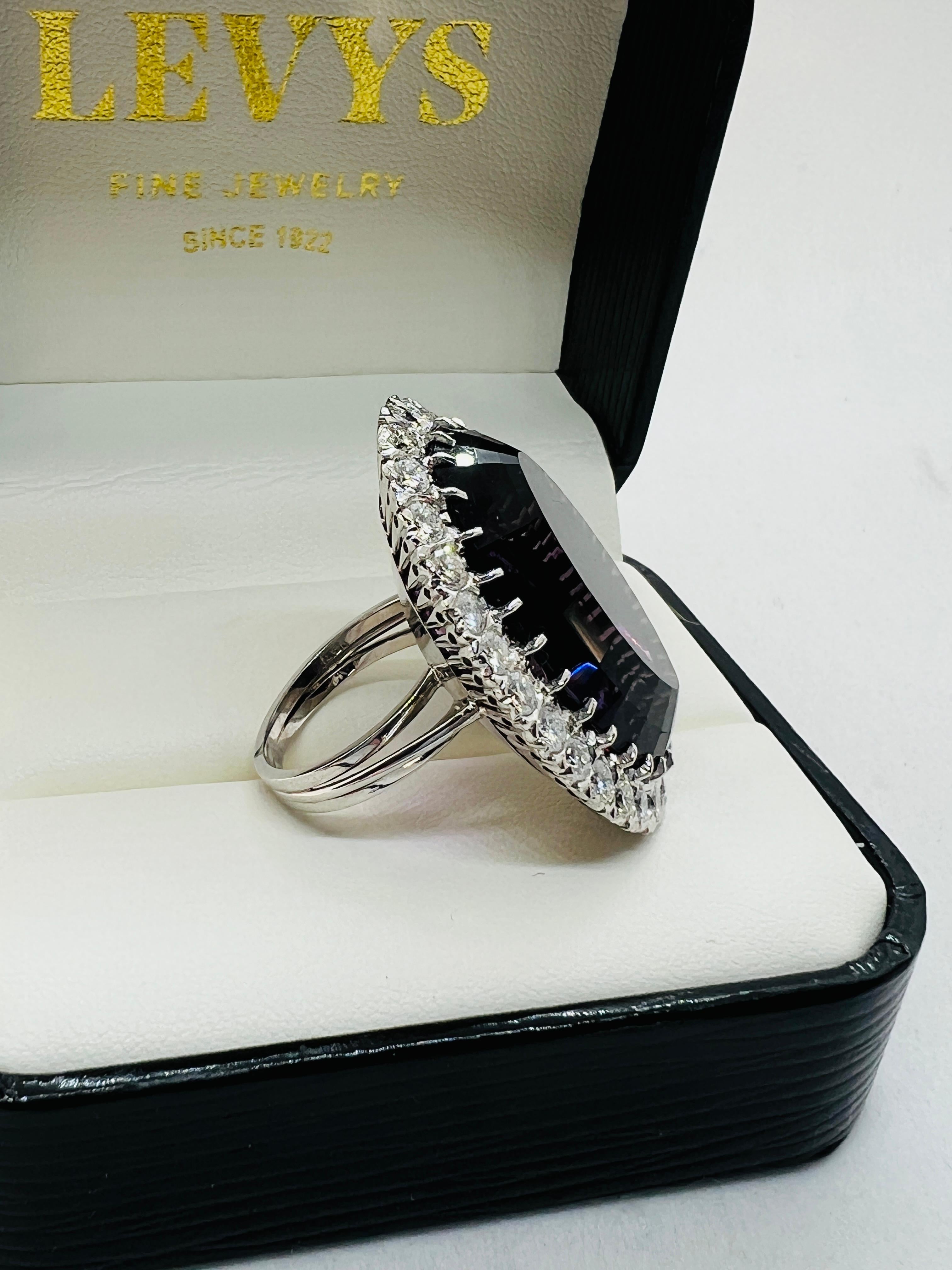 Women's or Men's Platinum, Diamond and 40 Carat Oval Amethyst Ladies Cocktail Ring Size 5.75 For Sale