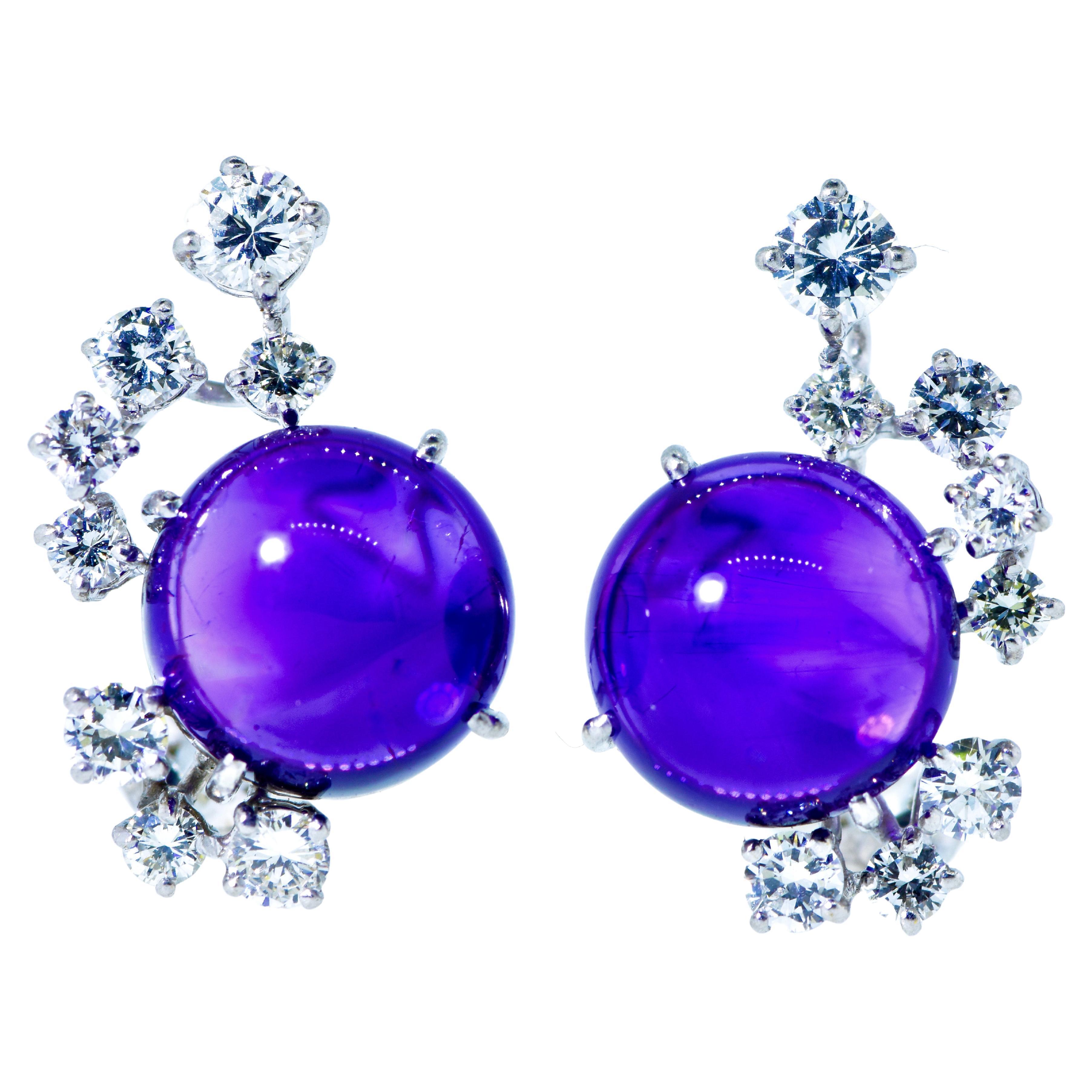 Platinum, Diamond and Amethyst Earrings, c. 1990 In Excellent Condition For Sale In Aspen, CO
