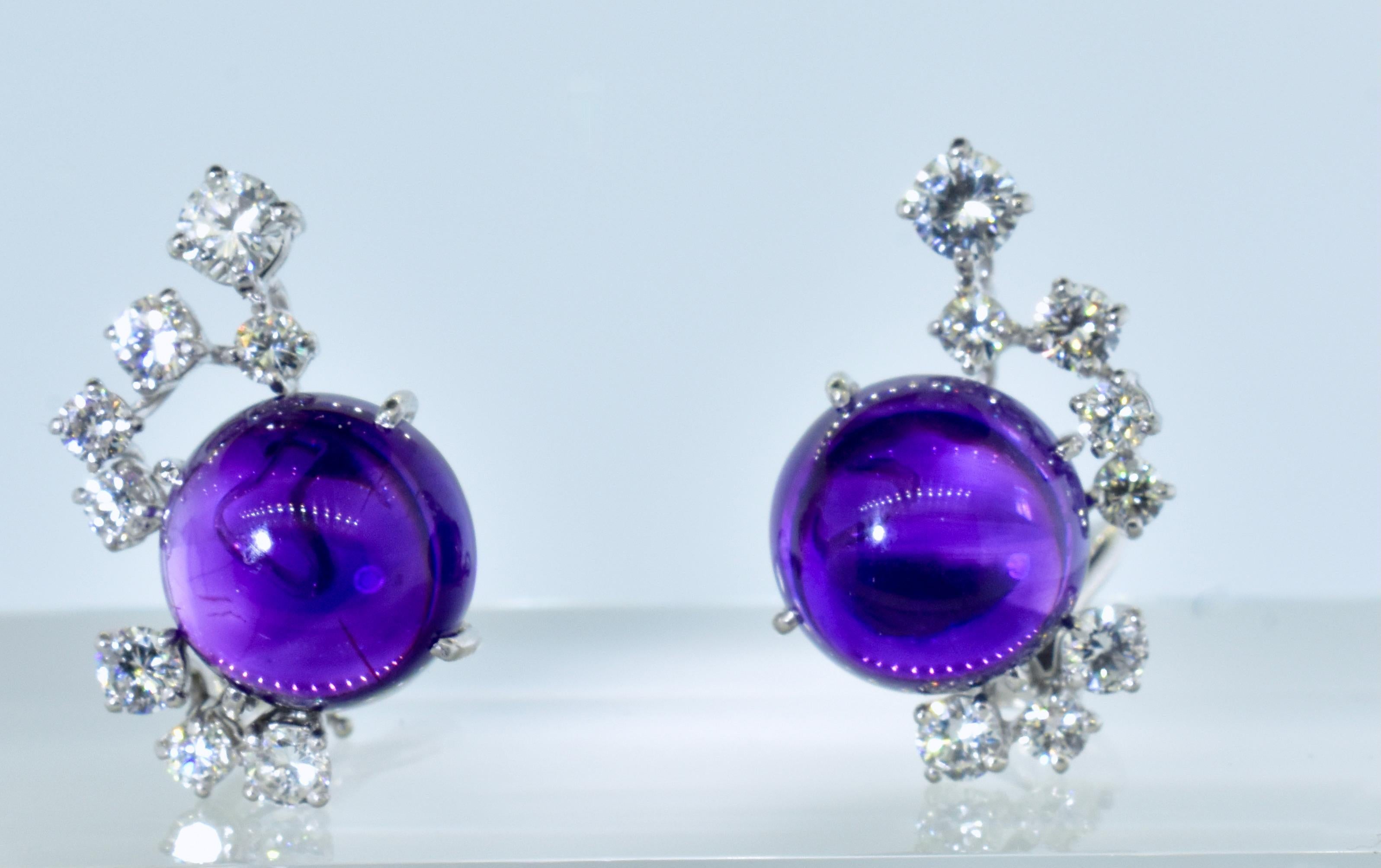 Women's Platinum, Diamond and Amethyst Earrings, c. 1990 For Sale