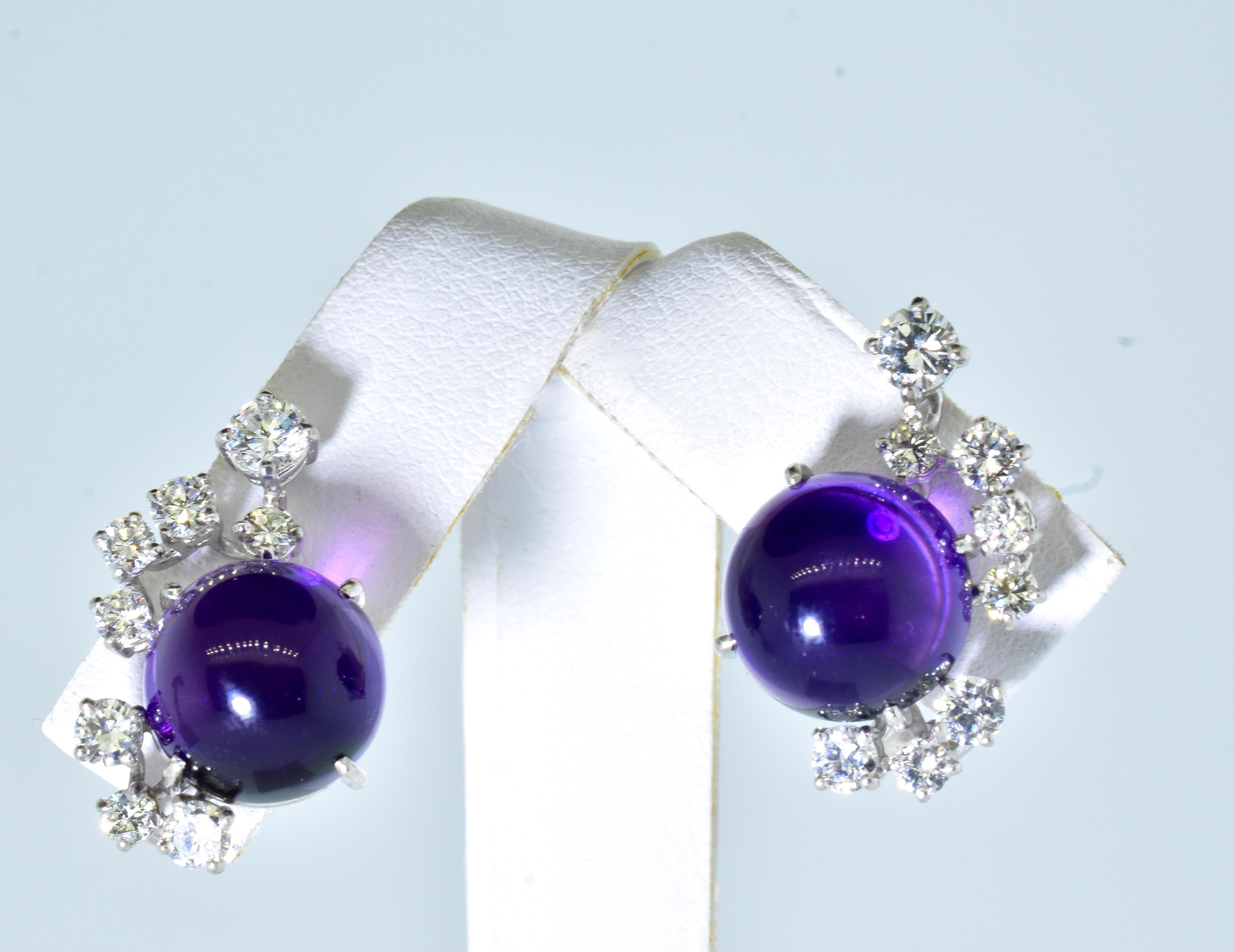 Platinum, Diamond and Amethyst Earrings, c. 1990 For Sale 1