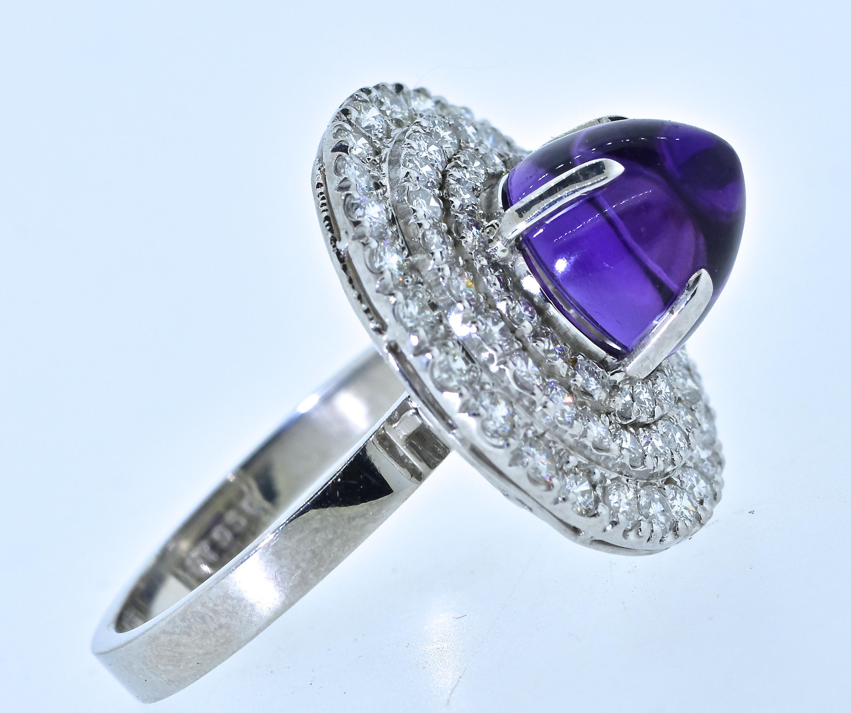 Contemporary Platinum, Diamond and Amethyst Ring