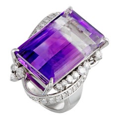 Platinum Diamond and Ametrine Large Rectangle Ring