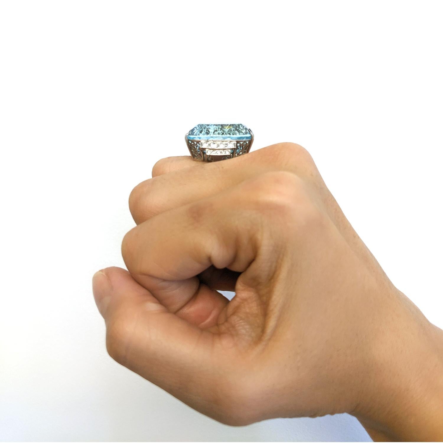 Aquamarine Diamond Platinum Cocktail Ring In Good Condition In New York, NY