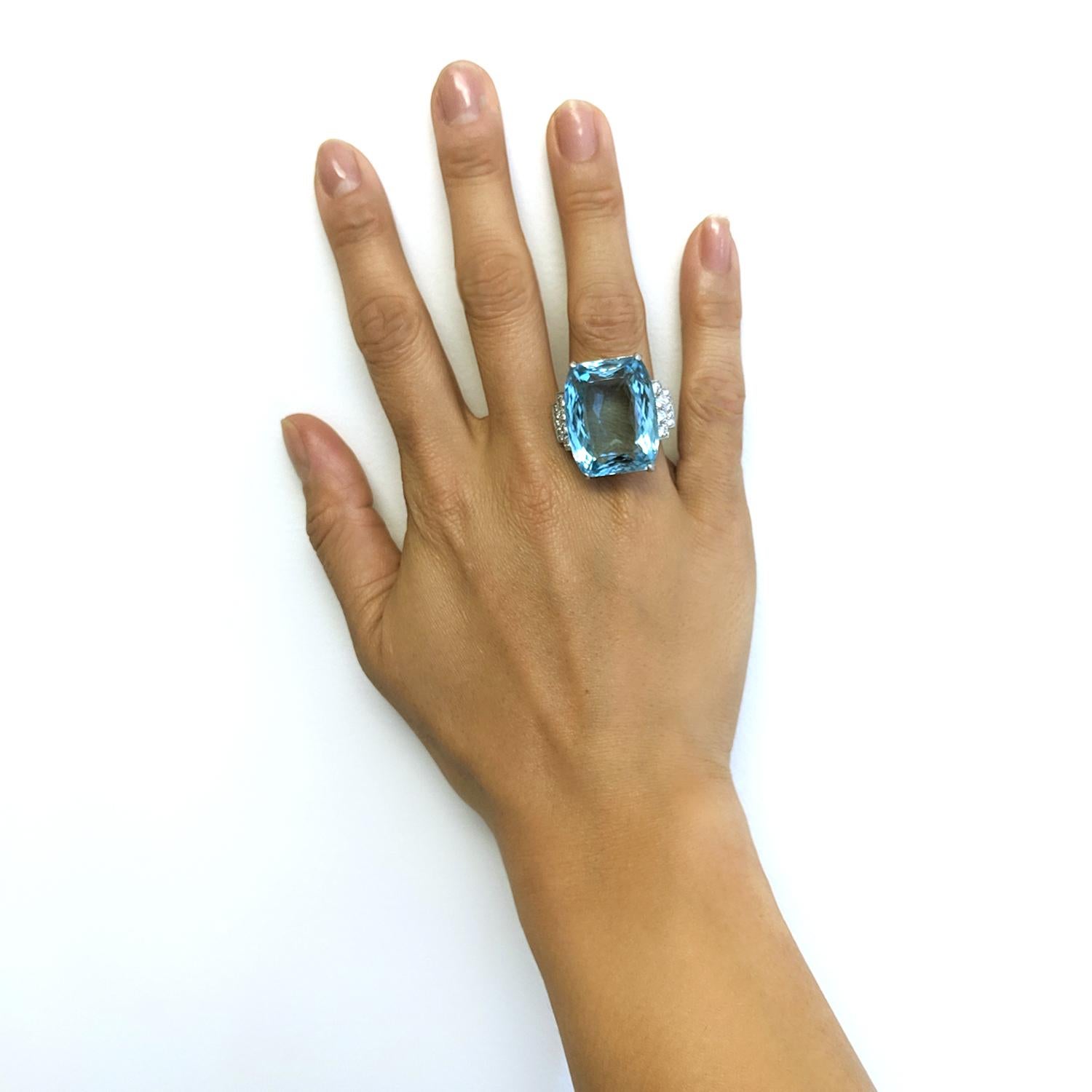 Aquamarine Diamond Platinum Cocktail Ring 1