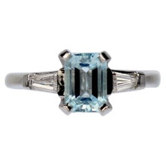 Vintage Platinum, Diamond, and Aquamarine Three-Stone Cocktail Ring