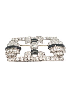 Platinum Diamond and Black Enamel Brooch